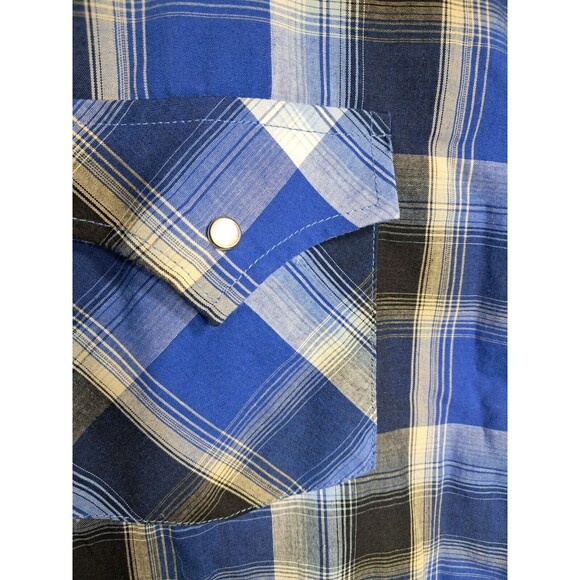 Plains Western Shirt Mens 2XL Big Man Blue Black Plaid Short Sleeve Pearl Snap - Picture 5 of 10